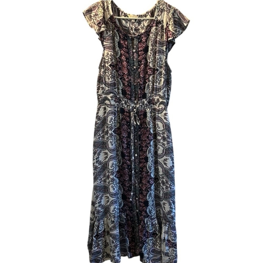 Lucky Brand Paisley Midi Dress in Black and Cream